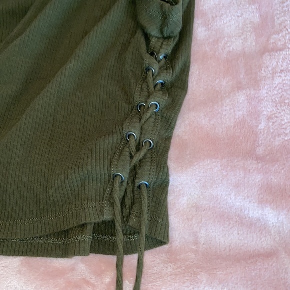 Dark Olive Green Crop Top With Lace-Up Sides - Picture 3 of 4